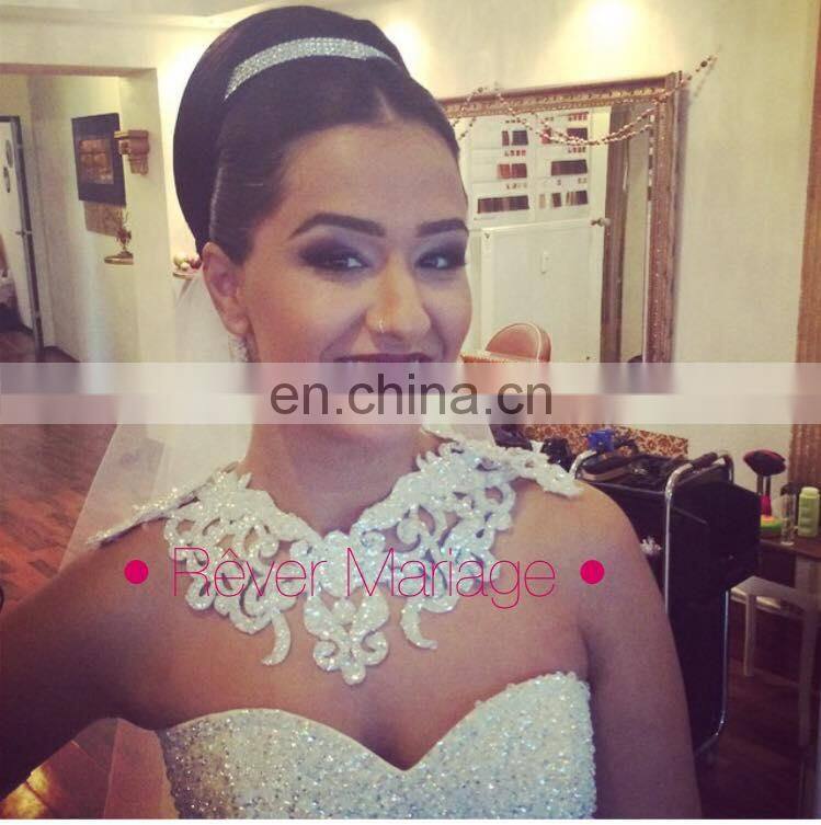 1A004cx Luxury Appliqued Heavy Beaded Ornament Floor-lenght With Long Tail Off Shoulder Sweetheart Wedding Dress 2016