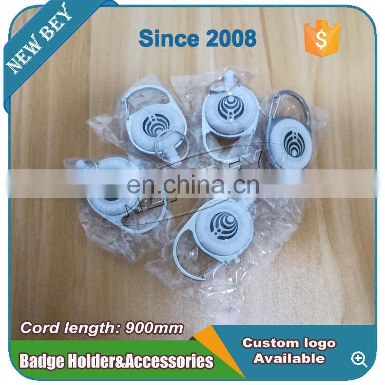 Custom 90Cm Reel Epoxy Dome Logo White Plastic Id Badge Holder With Belt Clip