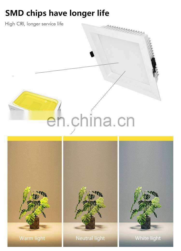 ALLWAY Modern Design Square Shape Wide Beam Angle Home Office Hotel 12W 18W 25W Led Slim Downlight