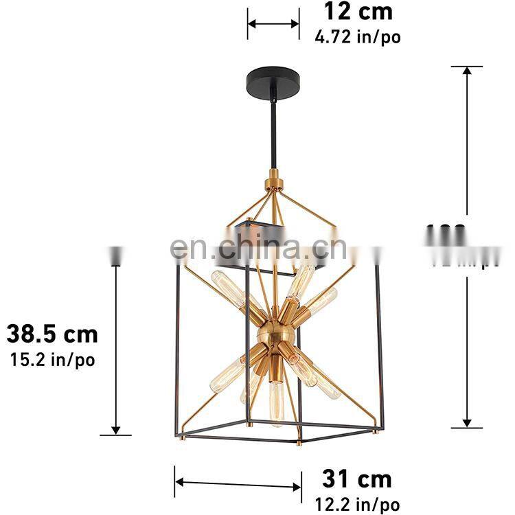 simple unique square metal cage small farmhouse hanging pendant light lamp
