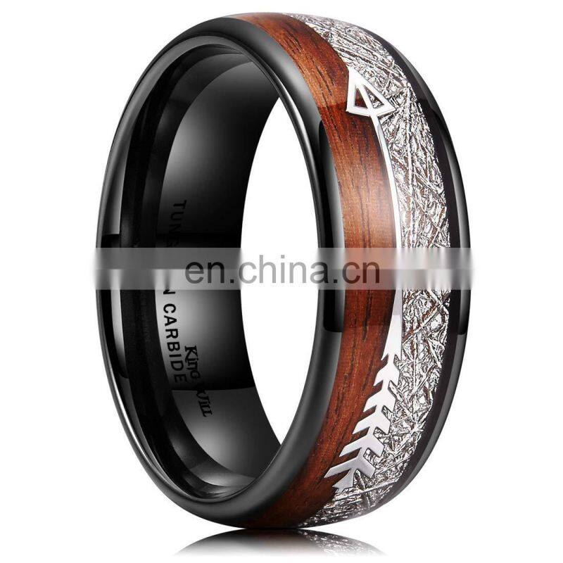 2022 New Fashion Man Stainless Steel Rings Inlay Wood Meteorite Arrow Party Ring Wedding Band For Men Jewelry