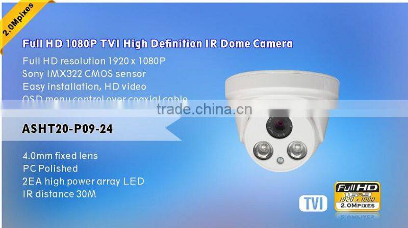 2.0MP Sony CMOS sensor Full HD 1080P TVI video output cctv camera TVI fixed lens Color IR30M PC polished Dome CCTV Camera