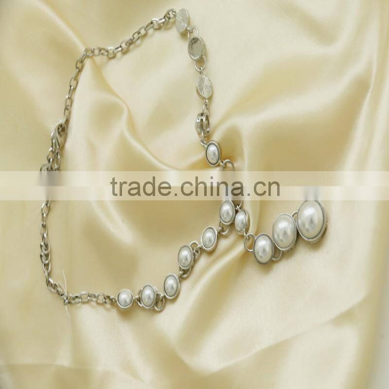 Women Leaf Shaped Pearl Necklace Earring Ring Bracelet Complete Jewelry Set