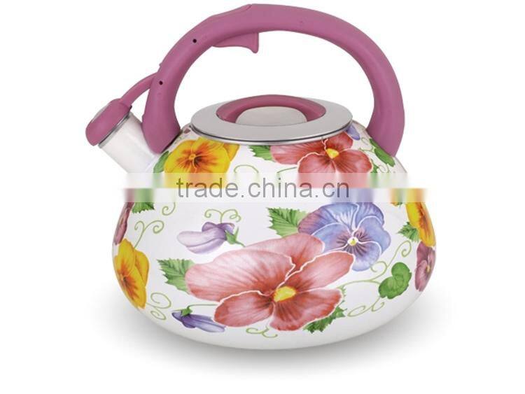 beautiful looks with flower pattern decal enamel tea pot