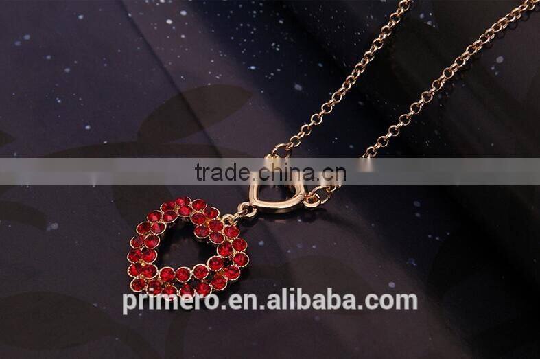 New arrival high quality red crystal stone love heart ladies stud earrings / necklaces jewelry sets