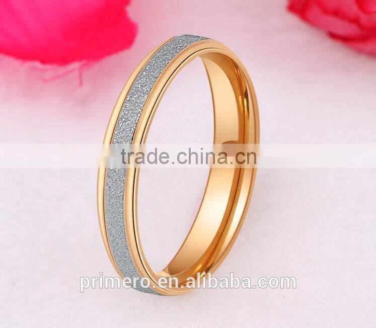 Wholesale frosted matte stainless steel couple ring 18k gold plated wedding new design finger ring