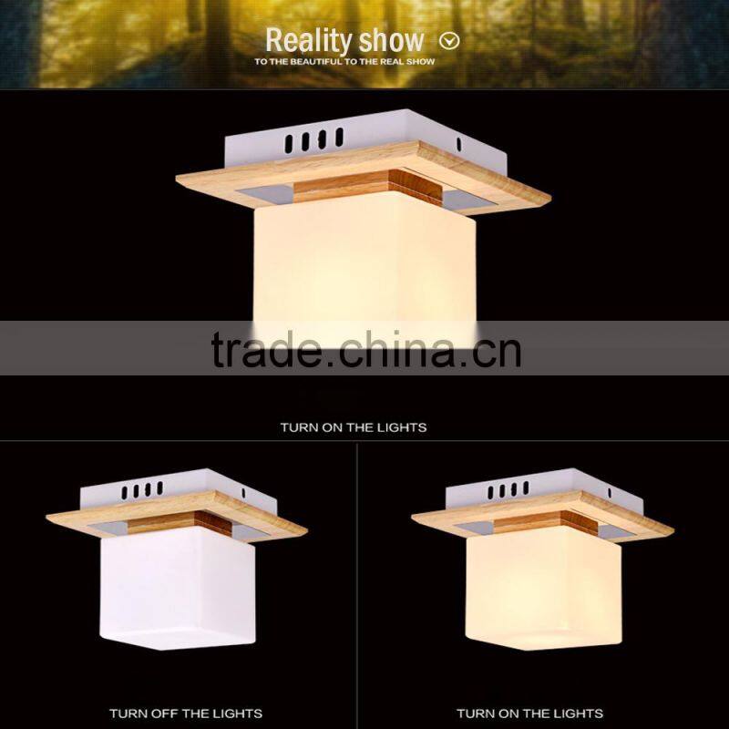Rubber Wood Frosted Glass Bedroom Aisle Ceiling Light