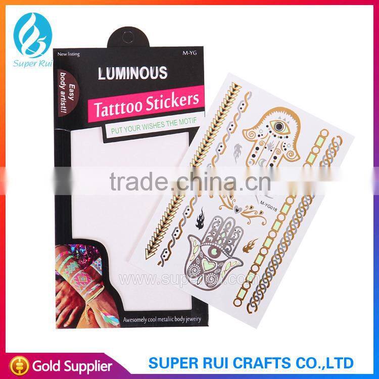 2015 Best design metallic glow in the dark body tattoo sticker