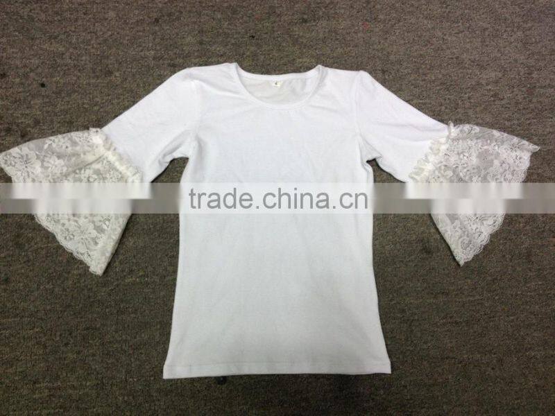 New organic 95% Cotton 5% Spandex best selling Blank white ruffles kids t shirt wholesale