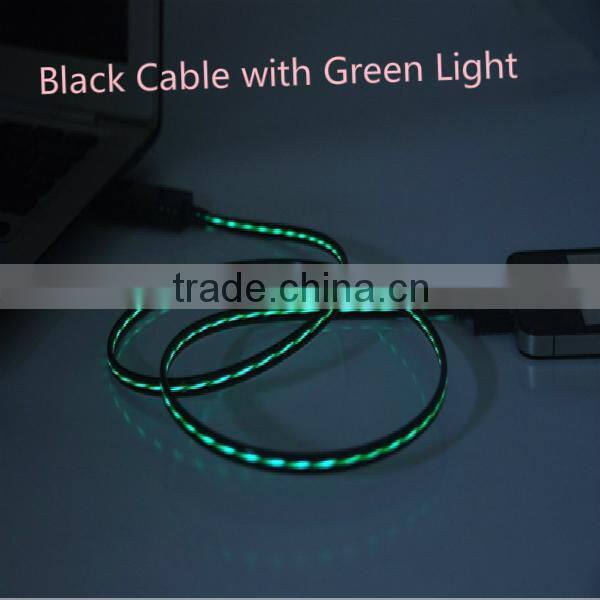 China mobile usb data cable visible flow led light usb charging sync cable for iPhone4