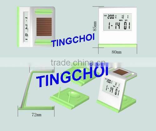 solar power digital calendar lcd clock with penholder card holder pin holder