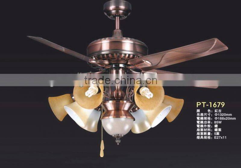 48 inch Ceiling Fan with Five Antique brown Wicker knitted Blades and Light Kit for tropical rainy climate PTSD185
