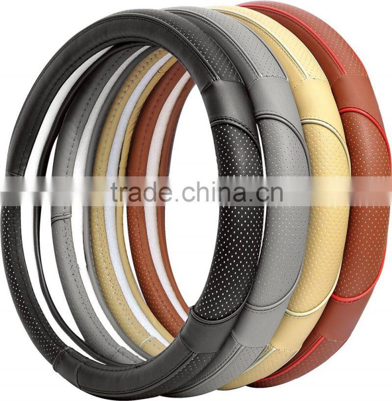 PVC cheap price -high quality Genuine Leather 38cm Auto Steering Wheel Cover