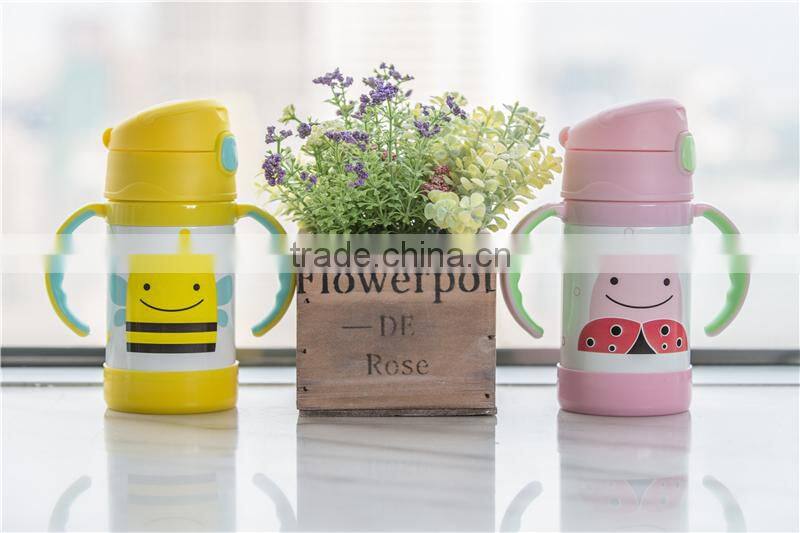 high quality food grade children stainless steel vacuum flask with straw and handles