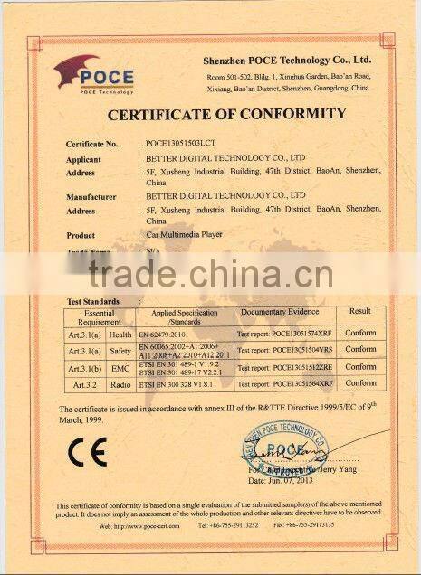 Car radio for fiat panda with CE ROHS certificates