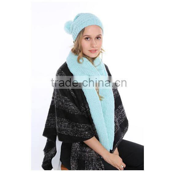 Sunny Shine winter cheap pom knitted beanie hat and scarf for knitted with beard