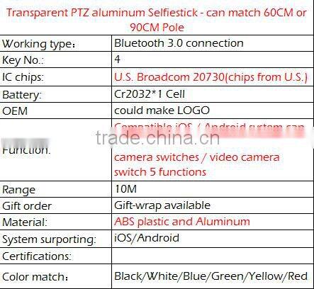 new technology Wireless Bluetooth Selfie Stick selfiestick Transparent PTZ selfiestick universal remote control for mobile phone