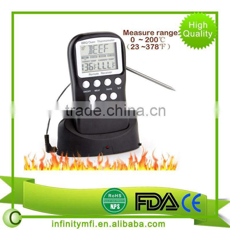 Range Wireless RF digital Meat BBQ Thermometer Food-grade 304 stainless steel , healthy and safe ,Wireless remote control