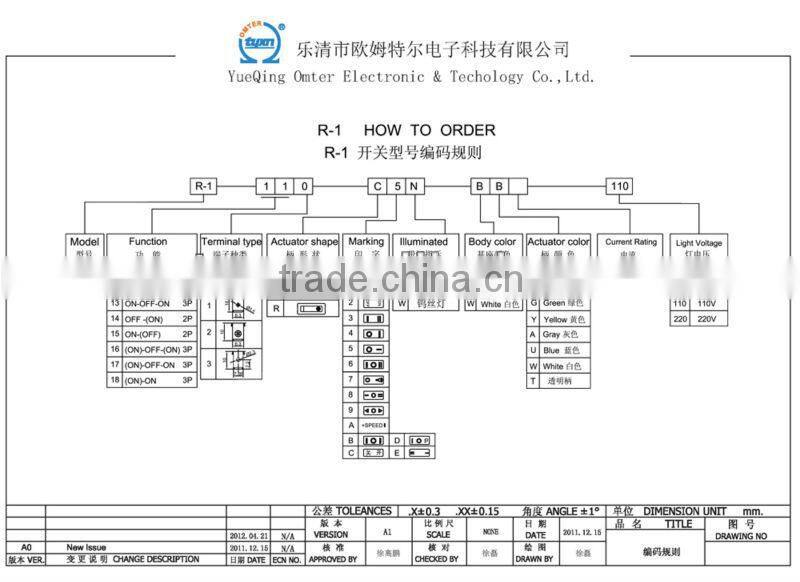 R-1-130-C6N-BB rocker switch on-off