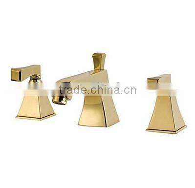 Modern Widespread Bathroom Three Holes Sink Faucet in Gold with Double Handles