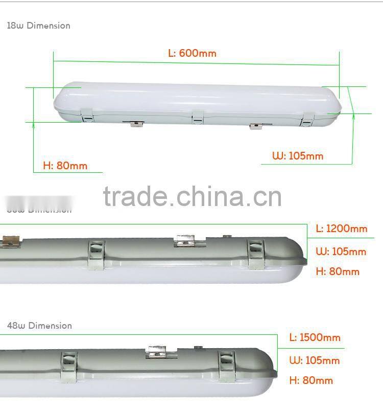 100-240V 18W 36W 48W PC led tri-proof light