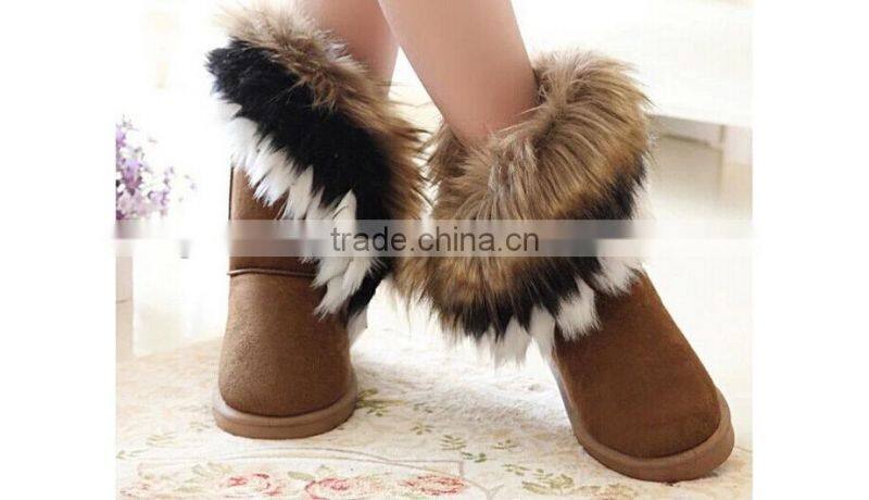 2015 Free Shipping Women Winter Fur Flat-Bottomed Short Cotton-Padded Winter Snow Boots