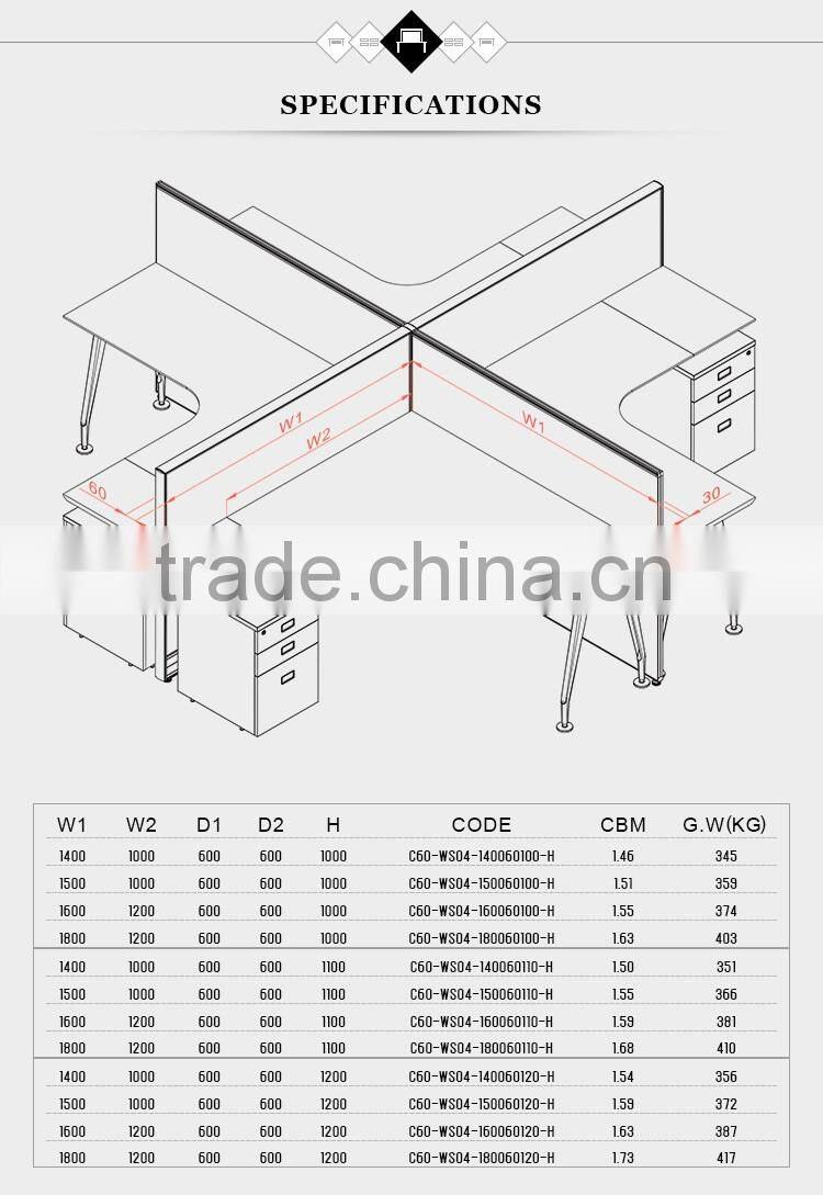 exporting market popular clover shape office workstations