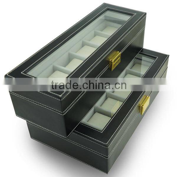 Gift box for watch with buckle lock, fancy PU leather watch box