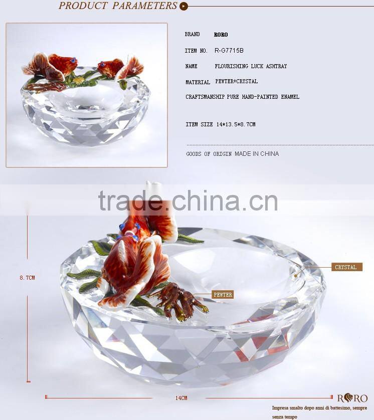 RORO Flourishing Luck craft home decorative crystal ashtray metal and pewter craft