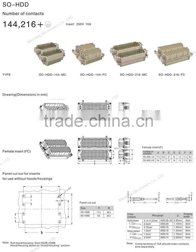 HDD-144, A Full Set weidmuller Crimp Terminal Copper Alloy Side Entry 144 Pins waterproof heavy duty industrial connector