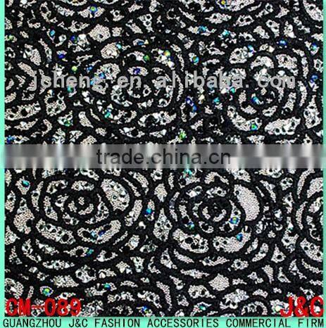 2016 new black color rose flower shaped lace hot fix crystal rhinestone mesh