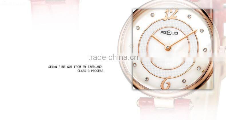Waterproof genuine leather band luxury diamond fashion quartz lady's watch