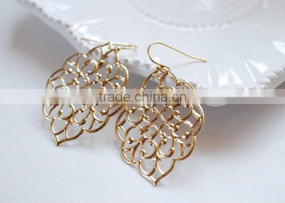 Large Gold Moroccan Filigree Earrings Boho Chic Bohemian Dangle Earrings