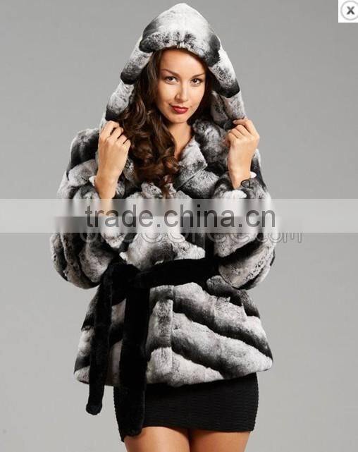 Fashion Winter Women Featured Natural Real Chinchilla Rabbit Fur coat