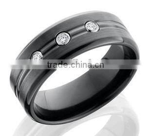 Men's wedding band in black zirconium black titanium ring with simulated stones