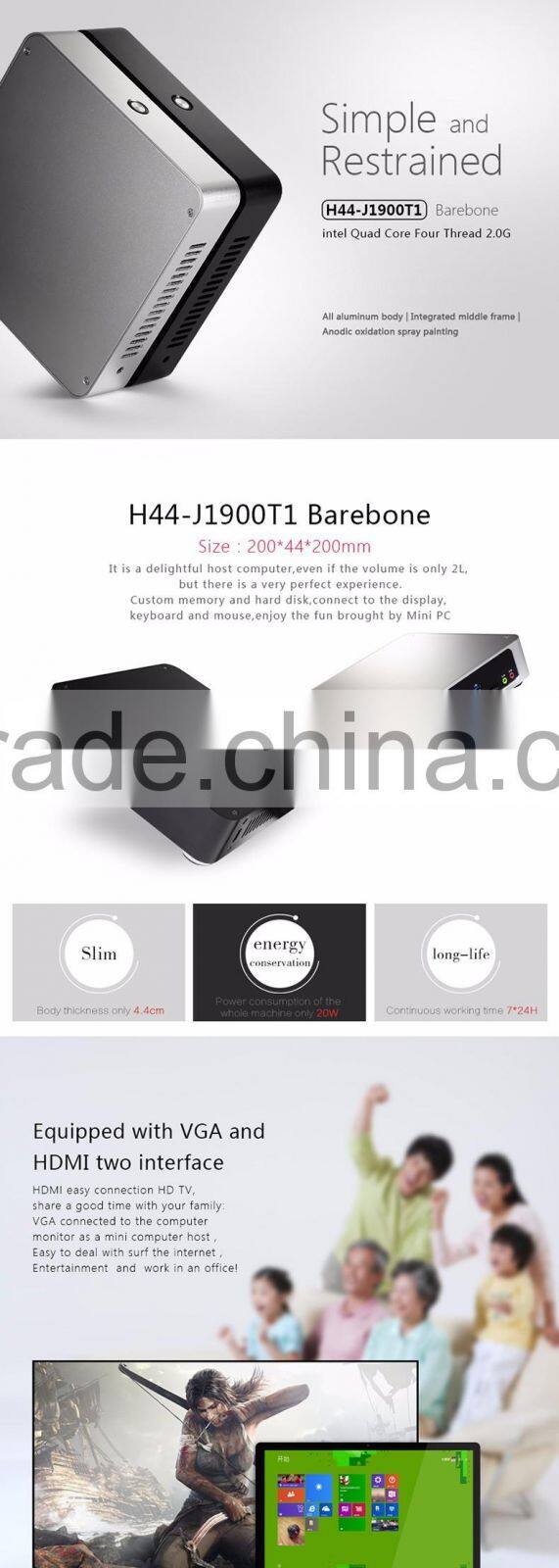 Realan H44-J1900T1 Aluminum Case ITX PC