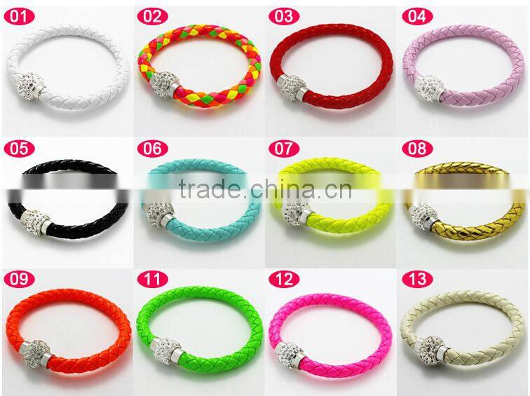 Mixed colorful customized braided leather bracelet , magnetic buckle leather bracelet