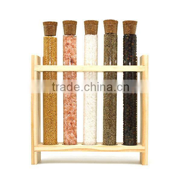 Premium Spice Rack With Wood Stand and Flat Bottom Test Tube