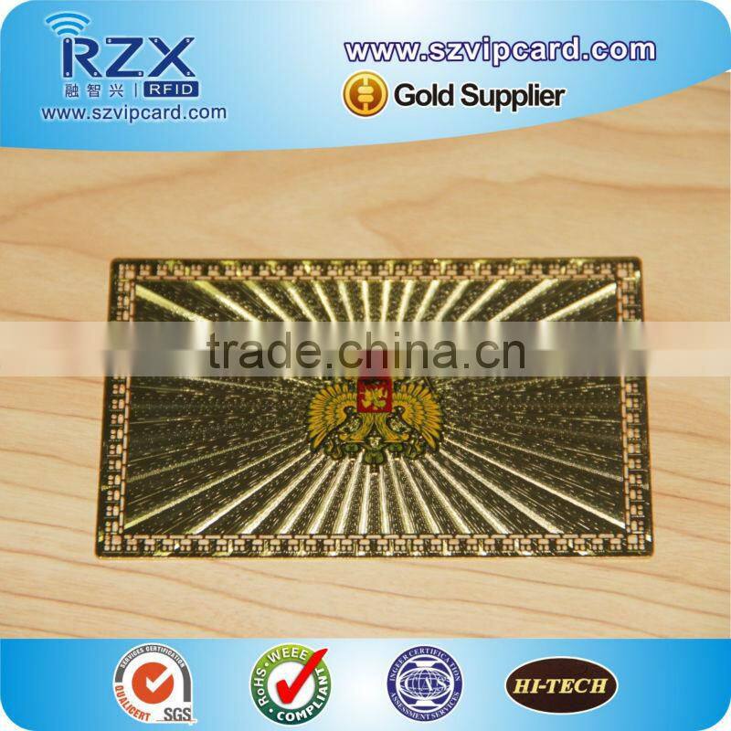 beautiful glossy etaching and hollow out business card metal golden card for gift events 2015