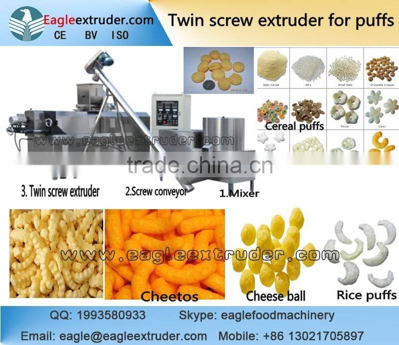 Jinan Eagle cereals corn rice puff snacks food types cheese ball sticks and cheetos twin screw extruder machine