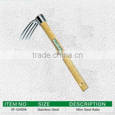 carbon steel leaf grabber rake with wooden handle farming rake