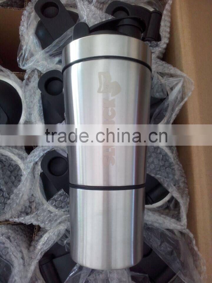700ml 304# stainless steel insulated shaker bottle ,single wall 304 stainless steel custom protein shaker bottle