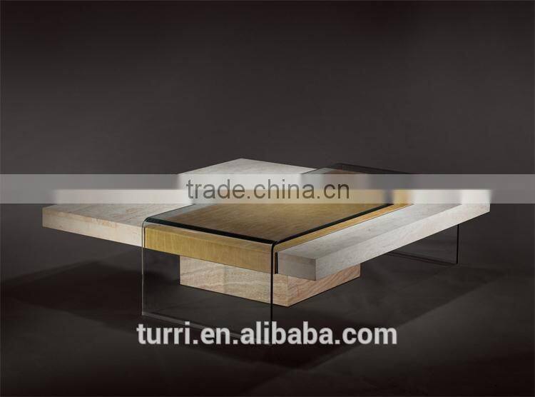 Luxury glass top hand carved natural marble coffee table base