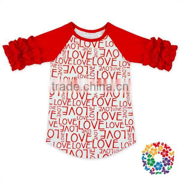 2017 Boutique Valentine Red LOVE Baby Girl Raglan Ruffle T Shirt