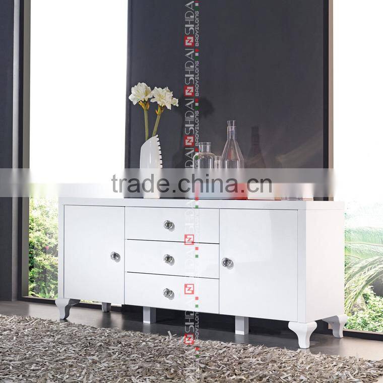 white lacquered sideboard / high gloss white sideboard / modern wooden sideboard N6323