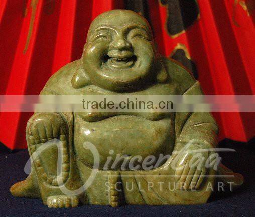 Wholesale home decoration hand craved laughing green jade buddha statue
