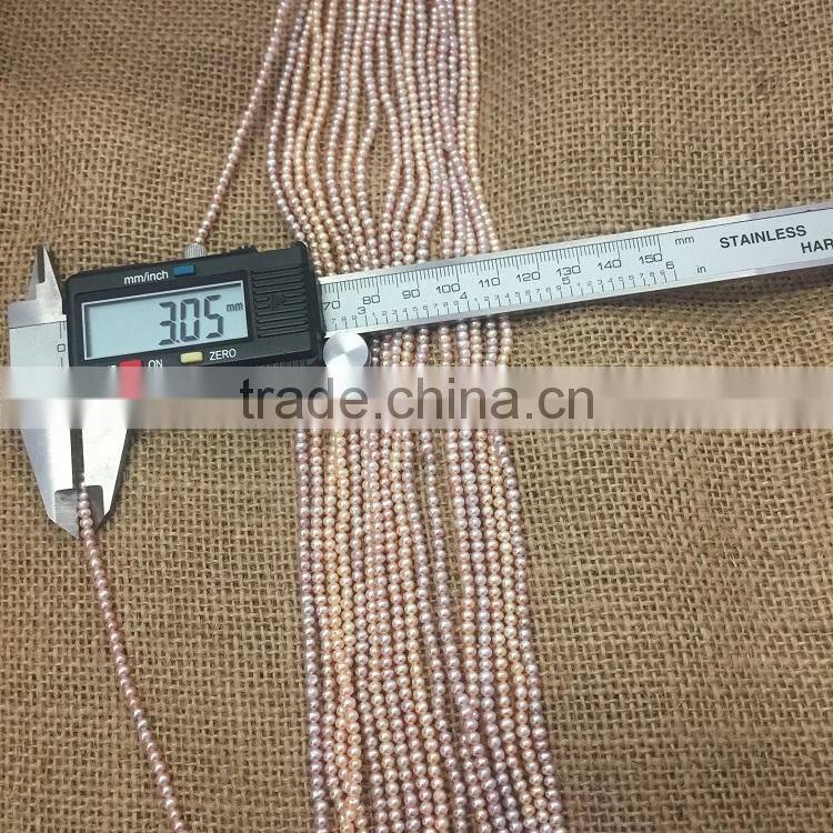 3mm pink freshwater pearl strand