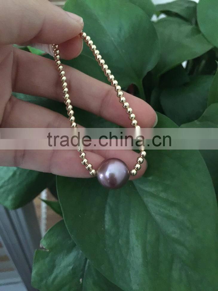 wholesale 13-14mm purple Edison pearl with gold bead bracelet