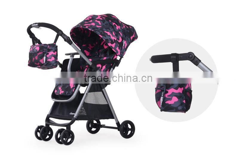 Pink camo hanging nappy bag for stroller