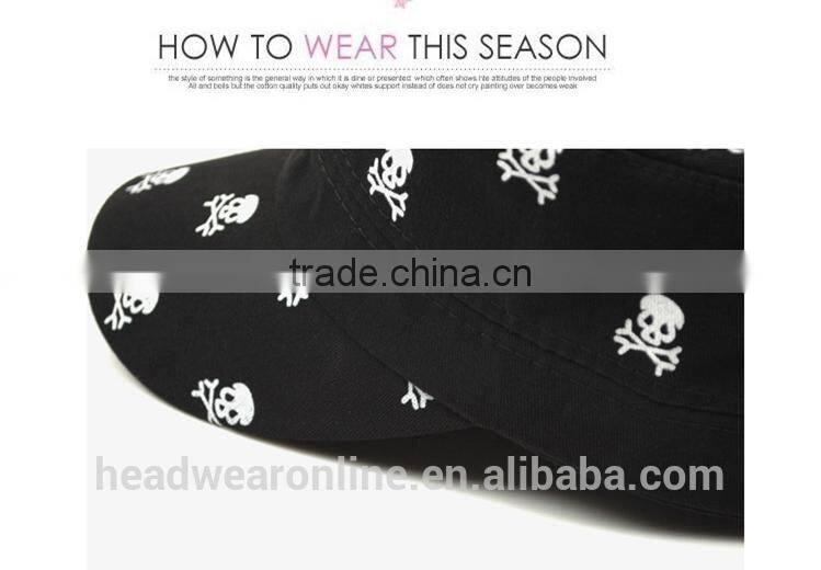 Custom New Fashion Skull Flat-top Cotton Military Caps China Factory